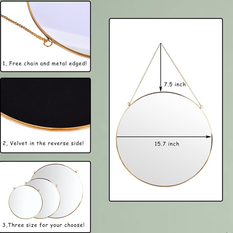 LONGWIN Hanging Wall Circle Mirror Decor Gold Geometric Mirror with Chain for Bathroom Bedroom Living Room 15.7" - Image 4